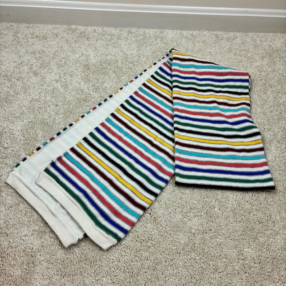 Rare Vintage Talbots Knit Scarf Multi Colored Stripe with Silver Metallic Soft